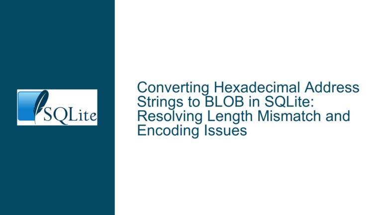 Converting Hexadecimal Address Strings to BLOB in SQLite: Resolving Length Mismatch and Encoding Issues