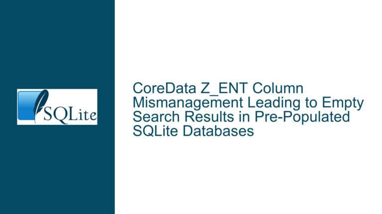CoreData Z_ENT Column Mismanagement Leading to Empty Search Results in Pre-Populated SQLite Databases