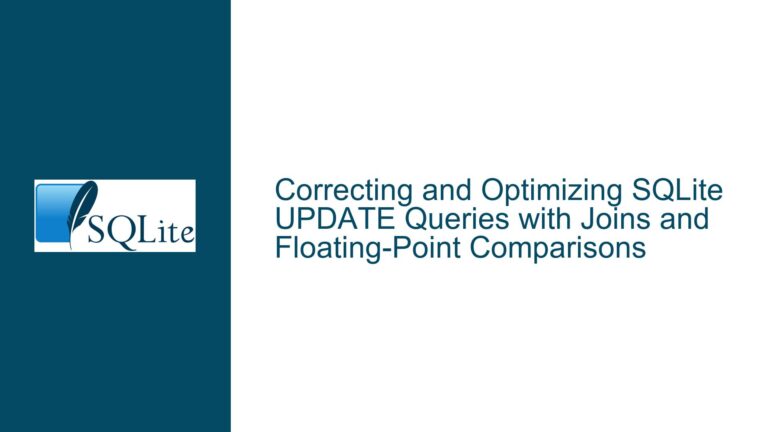 Correcting and Optimizing SQLite UPDATE Queries with Joins and Floating-Point Comparisons