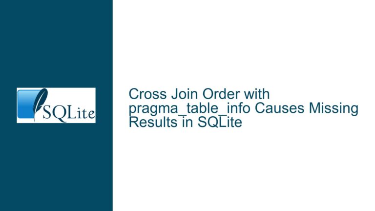 Cross Join Order with pragma_table_info Causes Missing Results in SQLite
