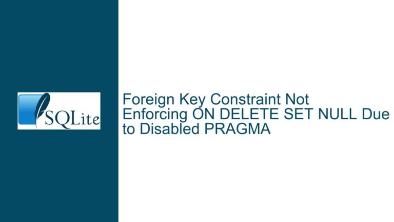 Foreign Key Constraint Not Enforcing ON DELETE SET NULL Due to Disabled PRAGMA