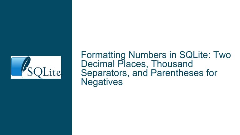Formatting Numbers in SQLite: Two Decimal Places, Thousand Separators, and Parentheses for Negatives