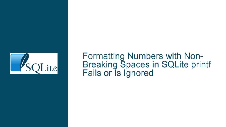 Formatting Numbers with Non-Breaking Spaces in SQLite printf Fails or Is Ignored