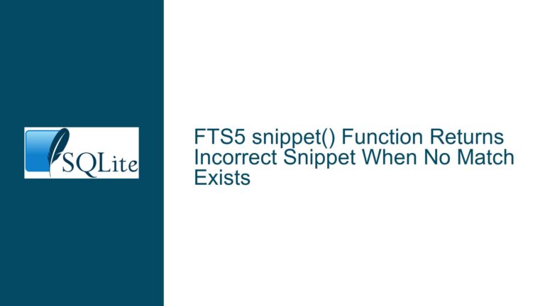 FTS5 snippet() Function Returns Incorrect Snippet When No Match Exists