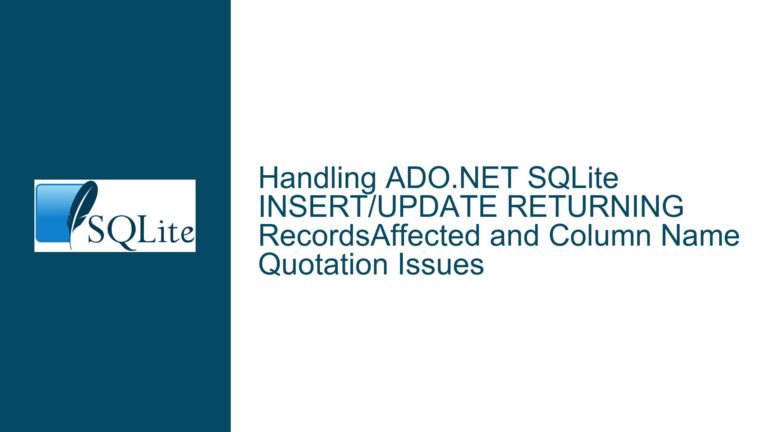 Handling ADO.NET SQLite INSERT/UPDATE RETURNING RecordsAffected and Column Name Quotation Issues