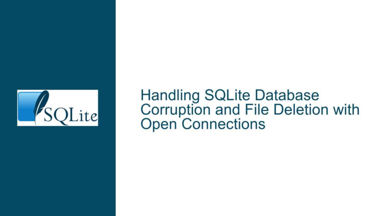 Handling SQLite Database Corruption and File Deletion with Open Connections