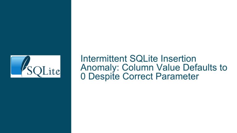 Intermittent SQLite Insertion Anomaly: Column Value Defaults to 0 Despite Correct Parameter