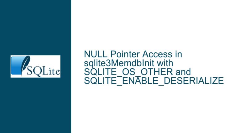 NULL Pointer Access in sqlite3MemdbInit with SQLITE_OS_OTHER and SQLITE_ENABLE_DESERIALIZE