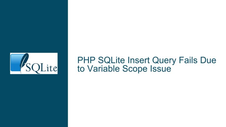 PHP SQLite Insert Query Fails Due to Variable Scope Issue