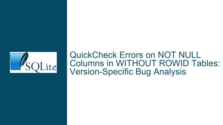 QuickCheck Errors on NOT NULL Columns in WITHOUT ROWID Tables: Version-Specific Bug Analysis