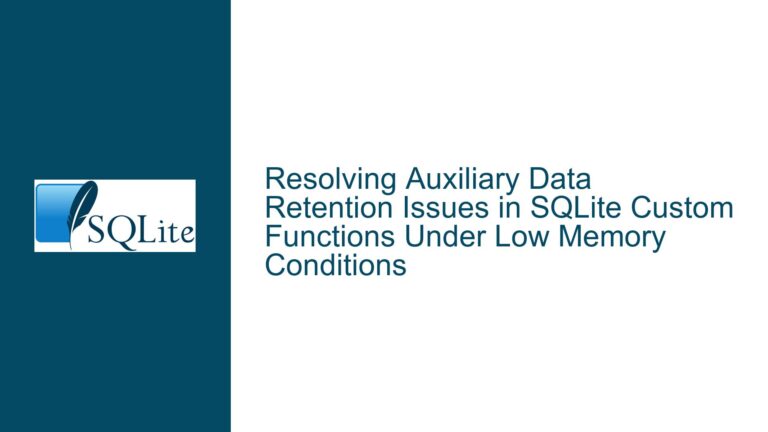 Resolving Auxiliary Data Retention Issues in SQLite Custom Functions Under Low Memory Conditions