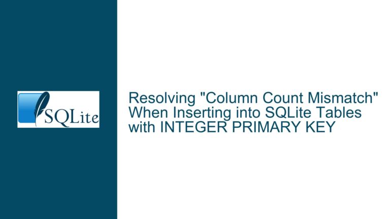 Resolving “Column Count Mismatch” When Inserting into SQLite Tables with INTEGER PRIMARY KEY
