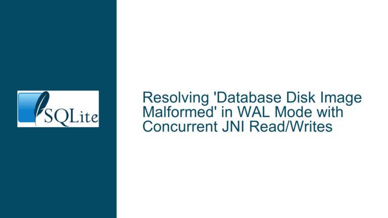 Resolving ‘Database Disk Image Malformed’ in WAL Mode with Concurrent JNI Read/Writes