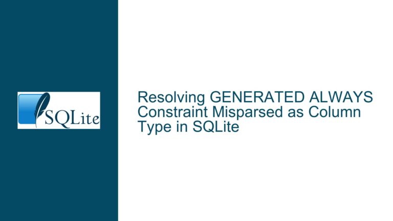 Resolving GENERATED ALWAYS Constraint Misparsed as Column Type in SQLite