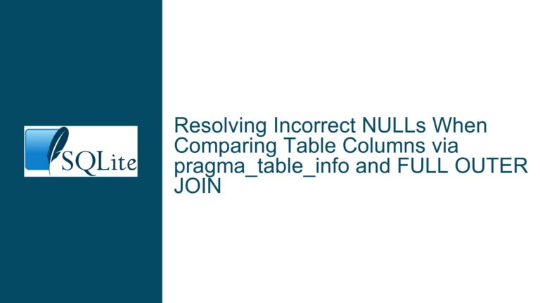 Resolving Incorrect NULLs When Comparing Table Columns via pragma_table_info and FULL OUTER JOIN