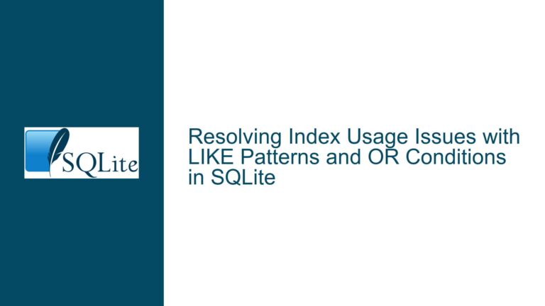 Resolving Index Usage Issues with LIKE Patterns and OR Conditions in SQLite