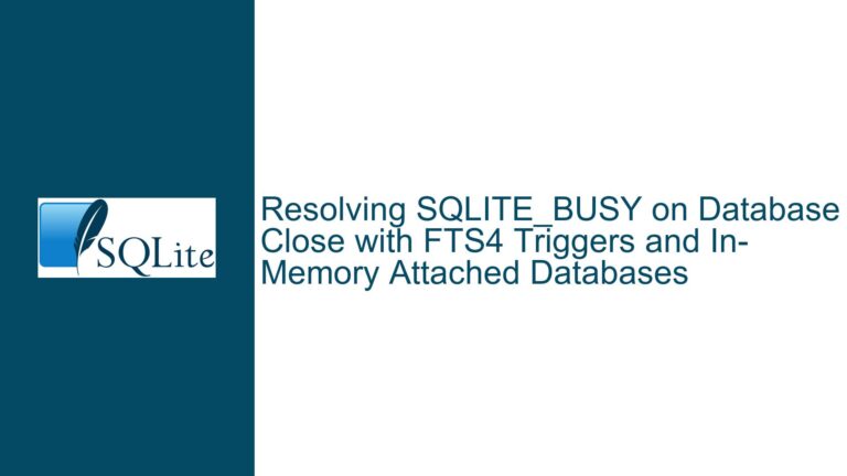 Resolving SQLITE_BUSY on Database Close with FTS4 Triggers and In-Memory Attached Databases