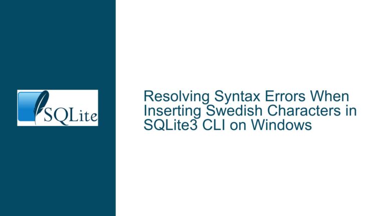 Resolving Syntax Errors When Inserting Swedish Characters in SQLite3 CLI on Windows