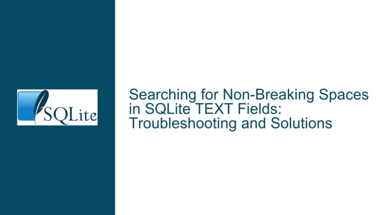 Searching for Non-Breaking Spaces in SQLite TEXT Fields: Troubleshooting and Solutions