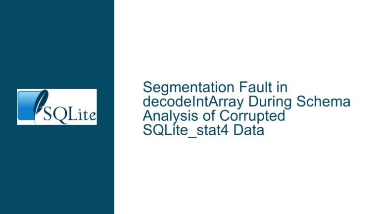 Segmentation Fault in decodeIntArray During Schema Analysis of Corrupted SQLite_stat4 Data