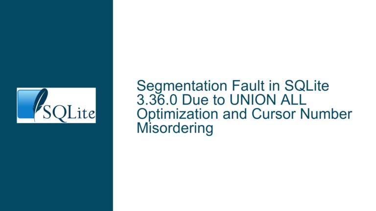 Segmentation Fault in SQLite 3.36.0 Due to UNION ALL Optimization and Cursor Number Misordering
