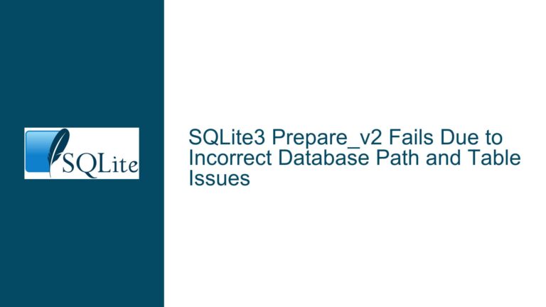 SQLite3 Prepare_v2 Fails Due to Incorrect Database Path and Table Issues