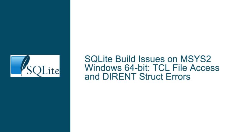 SQLite Build Issues on MSYS2 Windows 64-bit: TCL File Access and DIRENT Struct Errors