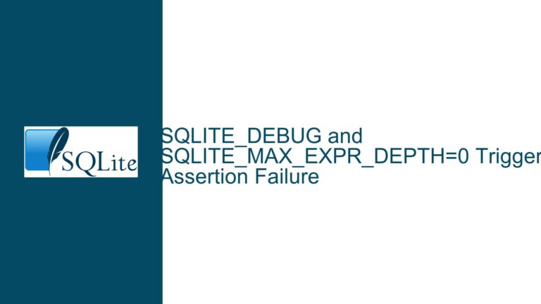 SQLITE_DEBUG and SQLITE_MAX_EXPR_DEPTH=0 Trigger Assertion Failure