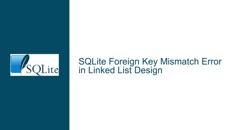 SQLite Foreign Key Mismatch Error in Linked List Design
