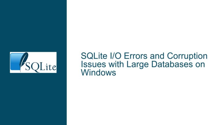 SQLite I/O Errors and Corruption Issues with Large Databases on Windows