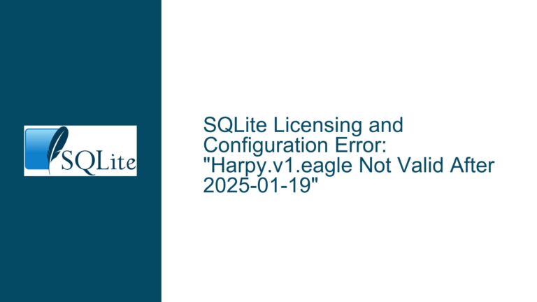 SQLite Licensing and Configuration Error: “Harpy.v1.eagle Not Valid After 2025-01-19”