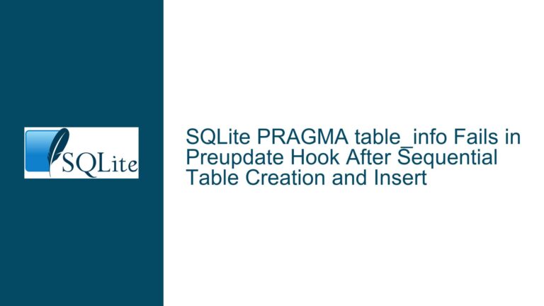 SQLite PRAGMA table_info Fails in Preupdate Hook After Sequential Table Creation and Insert