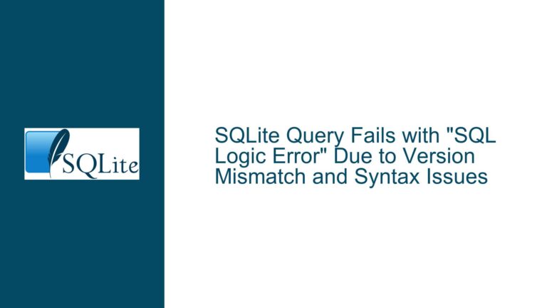 SQLite Query Fails with “SQL Logic Error” Due to Version Mismatch and Syntax Issues