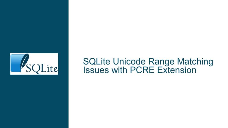 SQLite Unicode Range Matching Issues with PCRE Extension