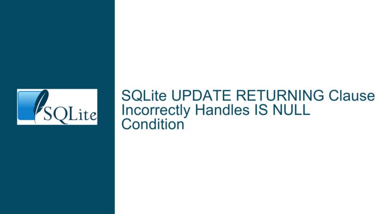 SQLite UPDATE RETURNING Clause Incorrectly Handles IS NULL Condition