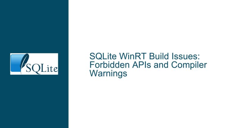 SQLite WinRT Build Issues: Forbidden APIs and Compiler Warnings