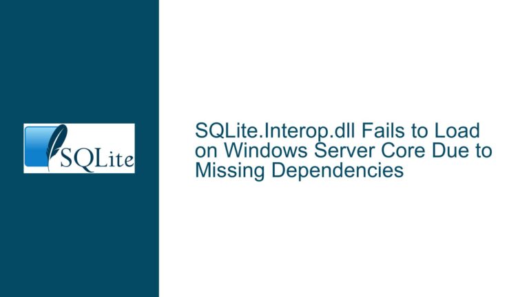 SQLite.Interop.dll Fails to Load on Windows Server Core Due to Missing Dependencies