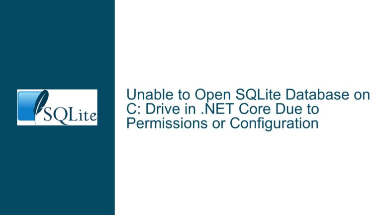 Unable to Open SQLite Database on C: Drive in .NET Core Due to Permissions or Configuration