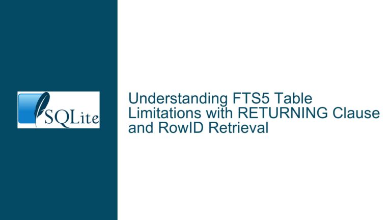 FTS5 Table Limitations with RETURNING Clause and RowID Retrieval