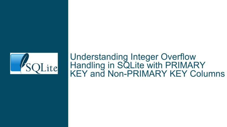 Integer Overflow Handling in SQLite with PRIMARY KEY and Non-PRIMARY KEY Columns