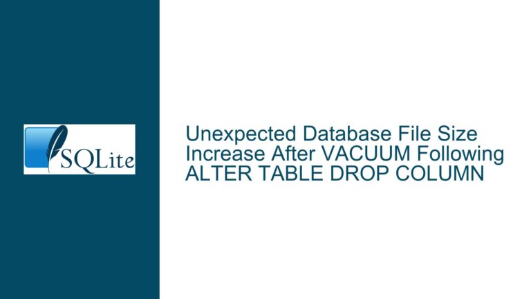 Unexpected Database File Size Increase After VACUUM Following ALTER TABLE DROP COLUMN